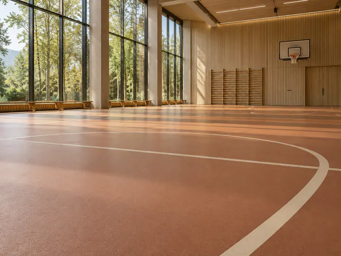 Palestra con pavimento sportivo color mattone