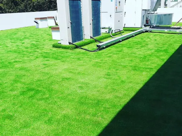 Terrazza con erba sintetica intorno agli impianti